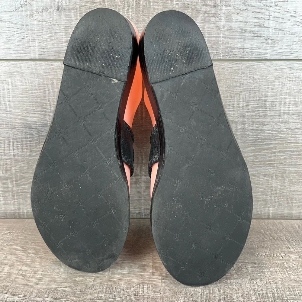 Jack Rogers sz 6 black leather whipstitch wedge flip flop sandals